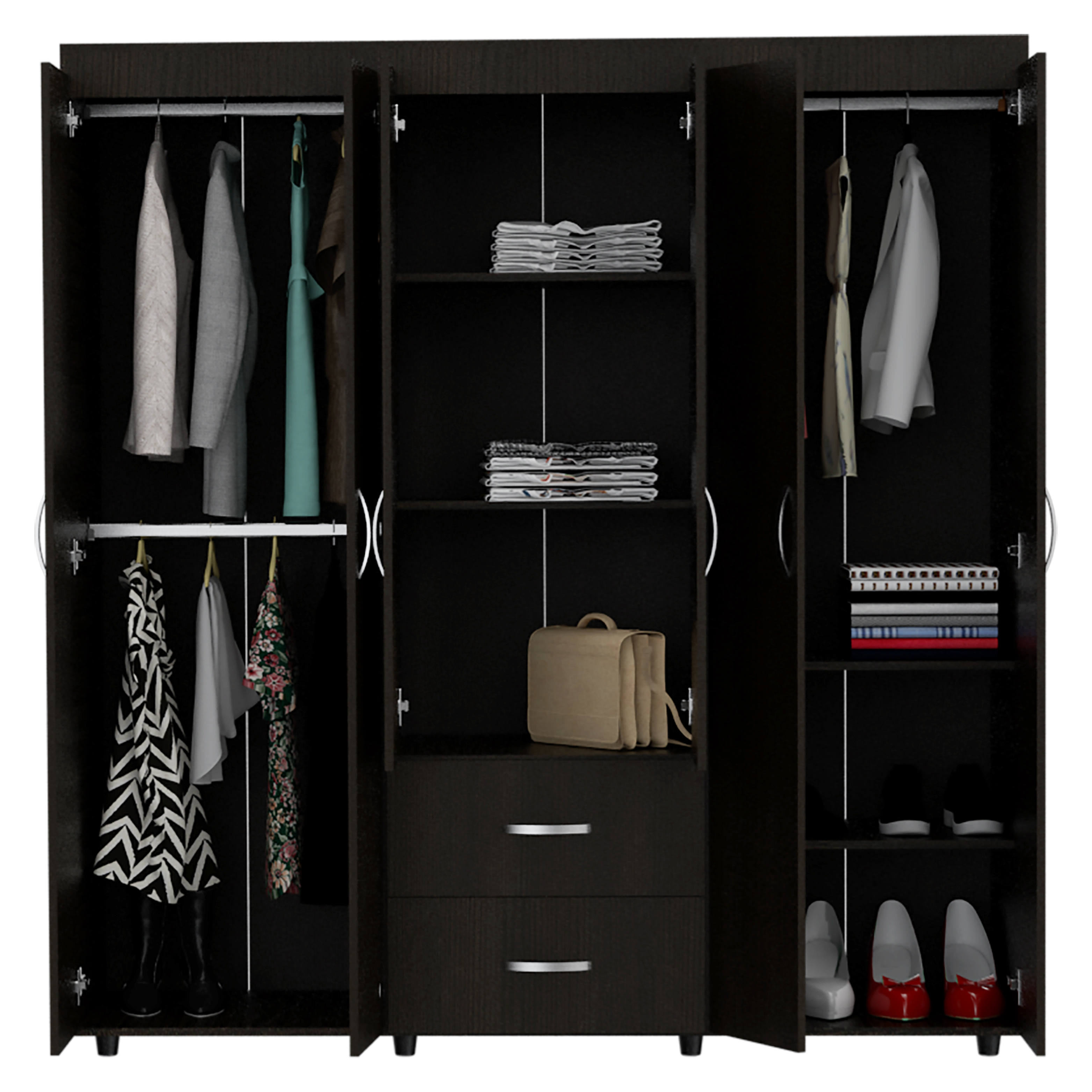 Closet Fontana, Chocolate y Blanco, con cuatro tubos para colgar