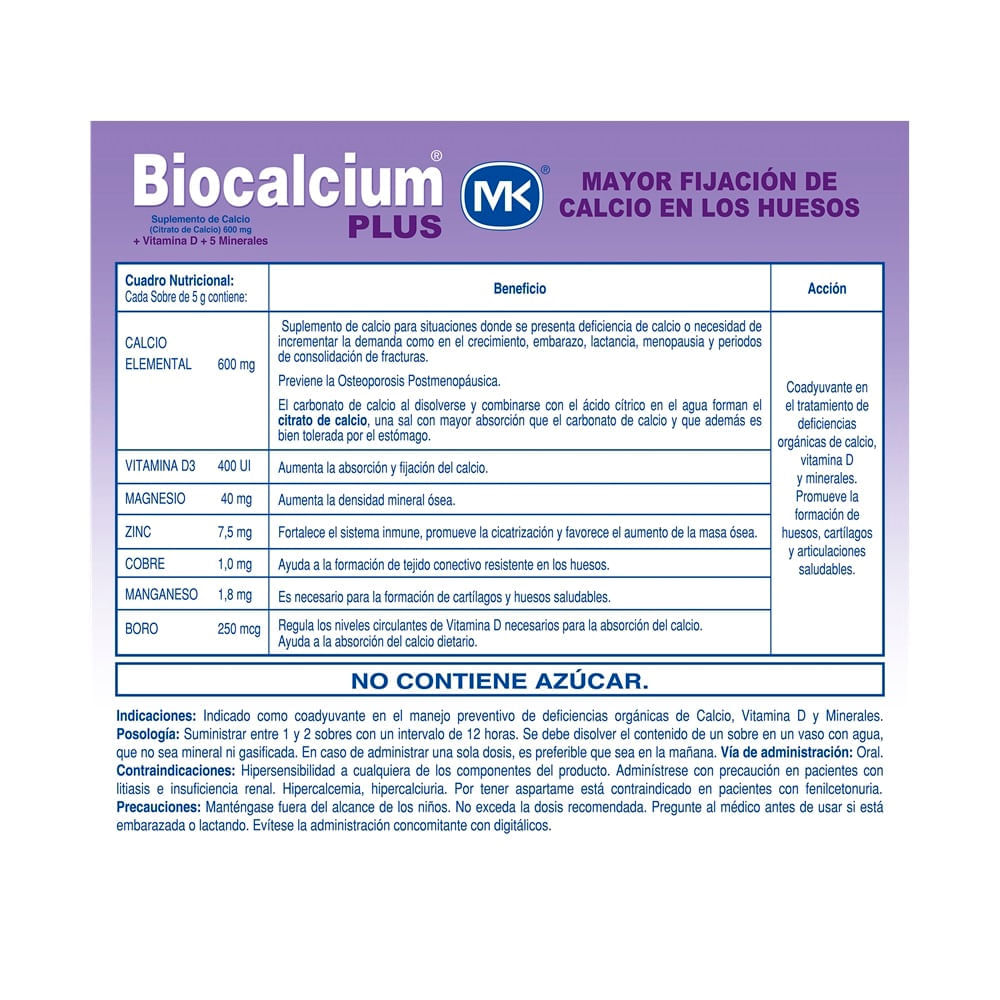 Biocalcium Plus Caja X 30 Sobres De Polvo Efervecentes - Muy Bacano