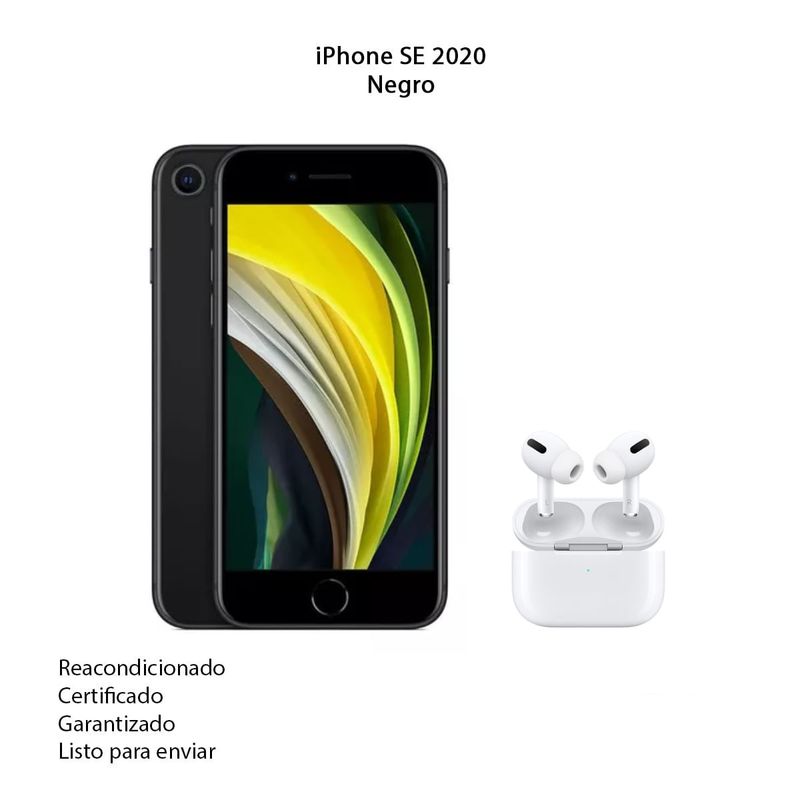 Celular iPhone SE 2020 de 128Gb Reacondicionado negro + AirPods
