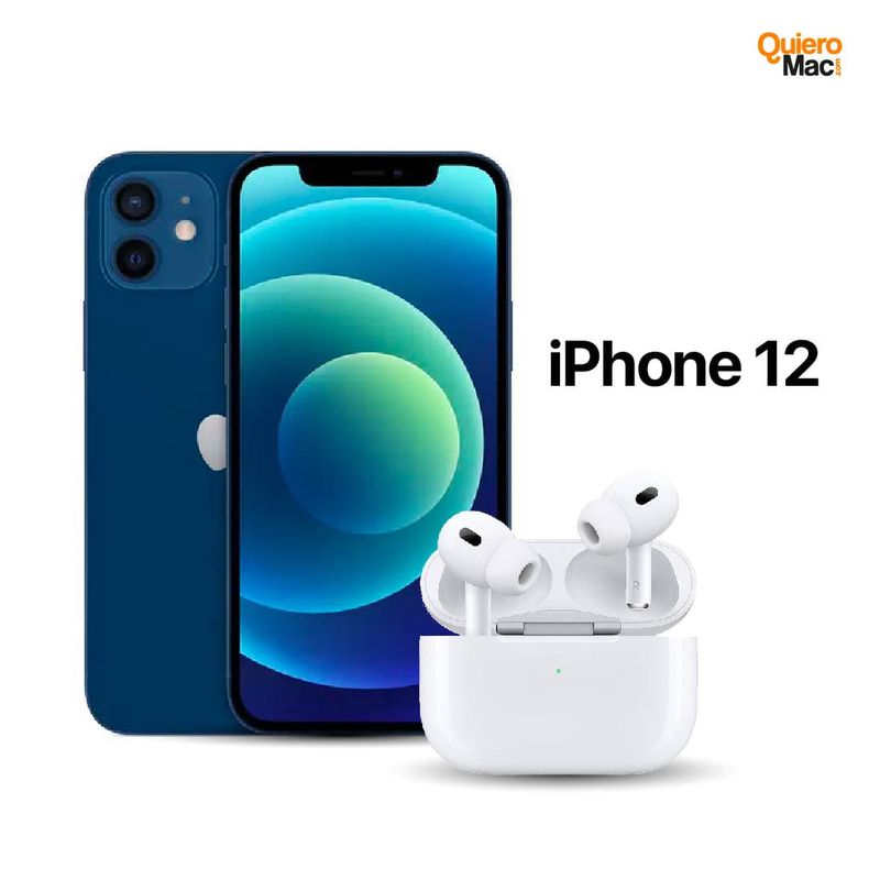 Celular Reacondicionado iPhone 12 64Gb Azul + AirPods Pro 2 Genericos - Muy  Bacano