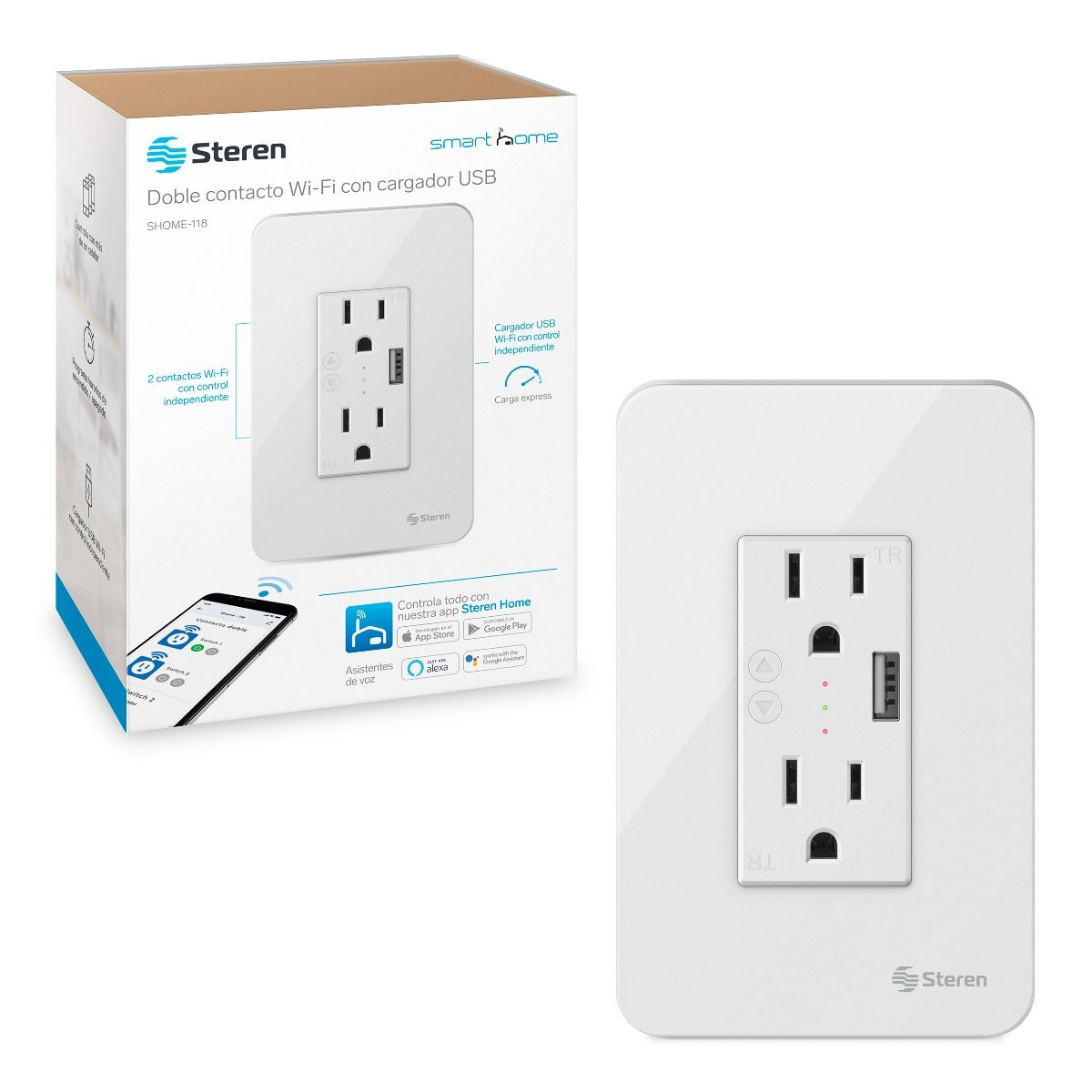 Cargador USB De Pared Para Celular o Tablet, Color Blanco, Steren