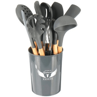 Set 12 Utensilios De Cocina Silicona Resistente Calor Juego Gris GENERICO