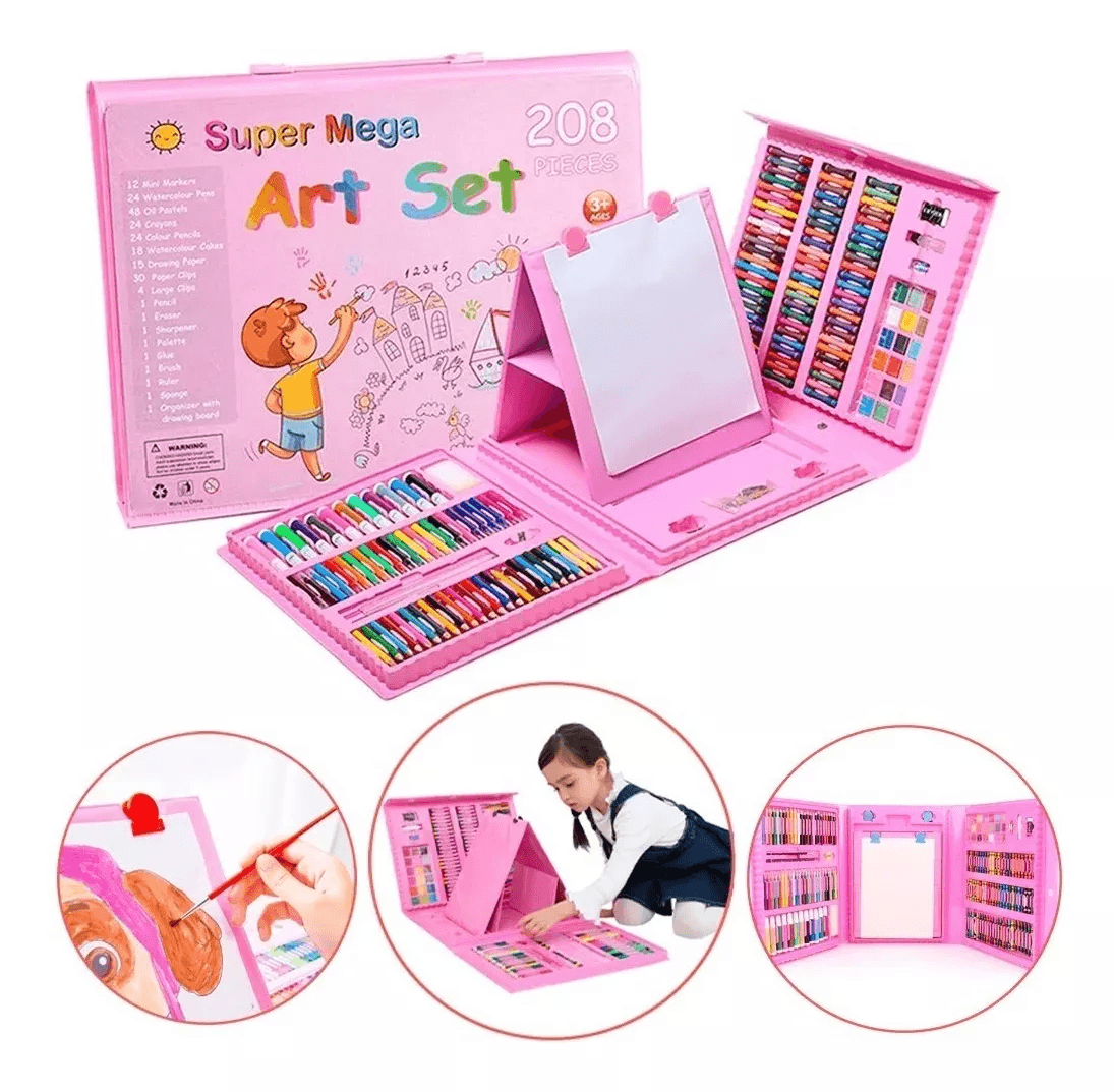 Set Kit Colores Juego Arte/Dibujo Creativo Infantil -208 Pcs Rosado - Muy  Bacano
